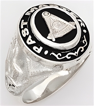 Past Master ring Round stone, Compas & Quadrant with Sun with Words - Sterling Silver