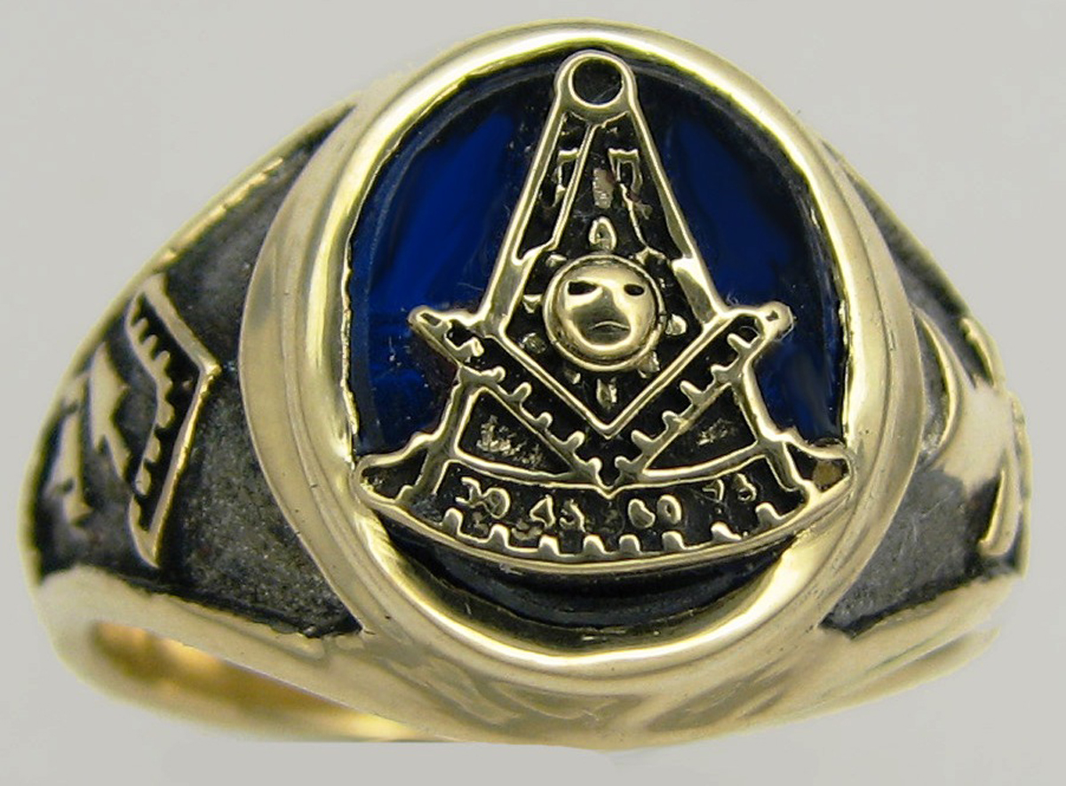 US Jewels Masonic Men's 925 Sterling Silver and 14k Yellow Gold Synthetic  Sapphire Master Mason Ring, Size 8|Amazon.com