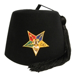 OES Black Stock fez with Star and Black 12" tassel