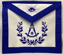 Masonic Past Master Royal Blue Satin  Apron Emblem with Wreath