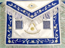 Masonic Past Master Apron | Gold & Silver Bullion Hand-Embroidery | Velvet Ribbon with Metallic Trim | Chain Tassel Tabs