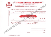 Royal Arch Masons Life Member Certificate