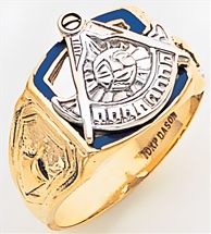 Past Master ring Square front, Compass & Quadrant with Sun - 10K Y&WG
