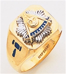 Past Master ring Square front, Compass & Quadrant with Sun - 10K Y&WG