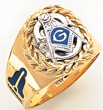 Master Mason ring Round front with S&C and "G" - 10K YG