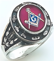 Master Mason ring Round stone with S&C and "G" - Sterling Silver