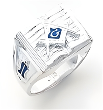 Master Mason ring Square front & S,C and "G" on open Bible - Sterling Silver