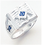 Master Mason ring Square front & S,C and "G" on open Bible - Sterling Silver