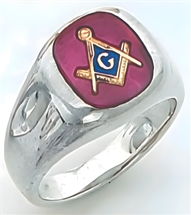 Master Mason ring Square stone & rounded edges with S&C and "G" - Sterling Silver