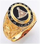 Past Master ring Round stone, Compas & Quadrant with Sun with Words - 10K Y&WG