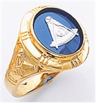 Past Master ring Round stone, Compass & Quadrant with Sun - 10K Y&WG