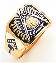Past Master ring Square front, Compass & Quadrant with Sun - 10K Y&WG