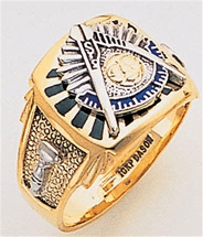 Past Master ring Square front, Compass & Quadrant with Sun - 10K Y&WG