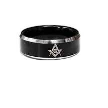 Masonic Tungsten ring 8MM Black w Masonic Symbol