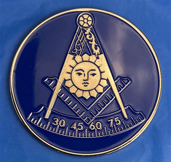 thumbnail image 2 of Past Master Masonic Car Emblem – Gold Plated Zinc Alloy, 2.95" Diameter, 3D Engraved, Acrylic Case 2 of 2