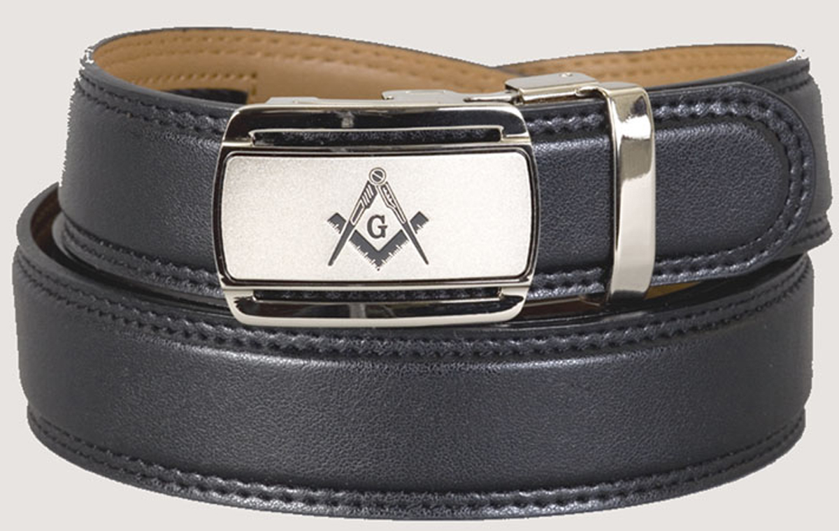 Masonic Black Leather Ratchet Belt and Buckle ROJ Shriner Fits up to 60" NEW!