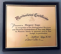 Meritorious Certificate on Brass Plate and Hardwood Frame