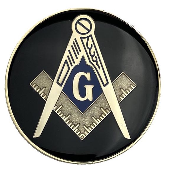 Masonic Working Tools Car Emblem with Dark Blue background 