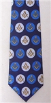 Masonic tie Navy Blue with Royal Blue and White circle pattern and yellow emblems