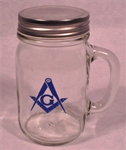 16oz.glass Masonic Mason jars with handle and lid.