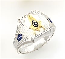 Master Mason ring Square front & S,C and "G"  - Sterling Silver