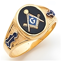 Masonic ring Round stone with S&C and "G" - 10KYG