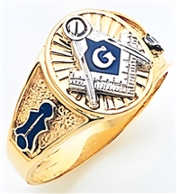 Masonic ring Round front with S&C and "G" - 10K W&YG