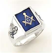 Master Mason ring with Square stone with S&C and "G"- Sterling Silver