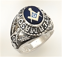 Master Mason ring Round stone with S&C and "G" - Sterling Silver