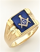 Master Mason ring with Square stone with S&C and "G"- 10K YG