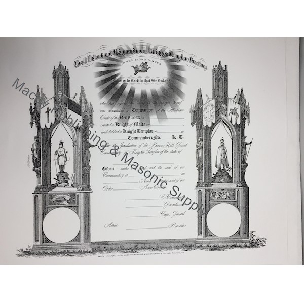 Prince Hall Knights Templar Member Certificate