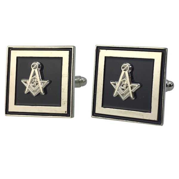 Masonic Cuff Links - Silver tone - Black