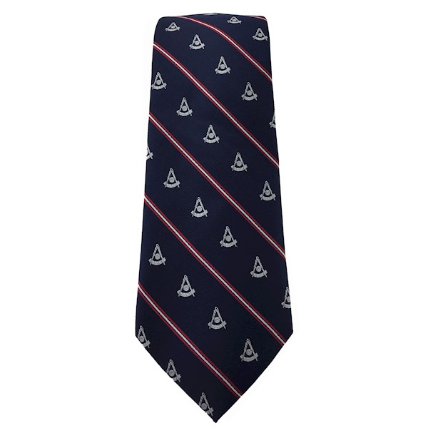 Woven Past Master Tie Navy Blue w red & white stripes