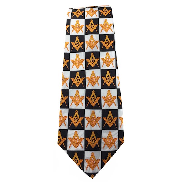Masonic tie checkerboard w/gold emblems