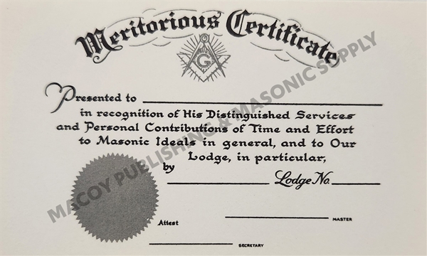 Royal Arch Masons Meritorious Certificate