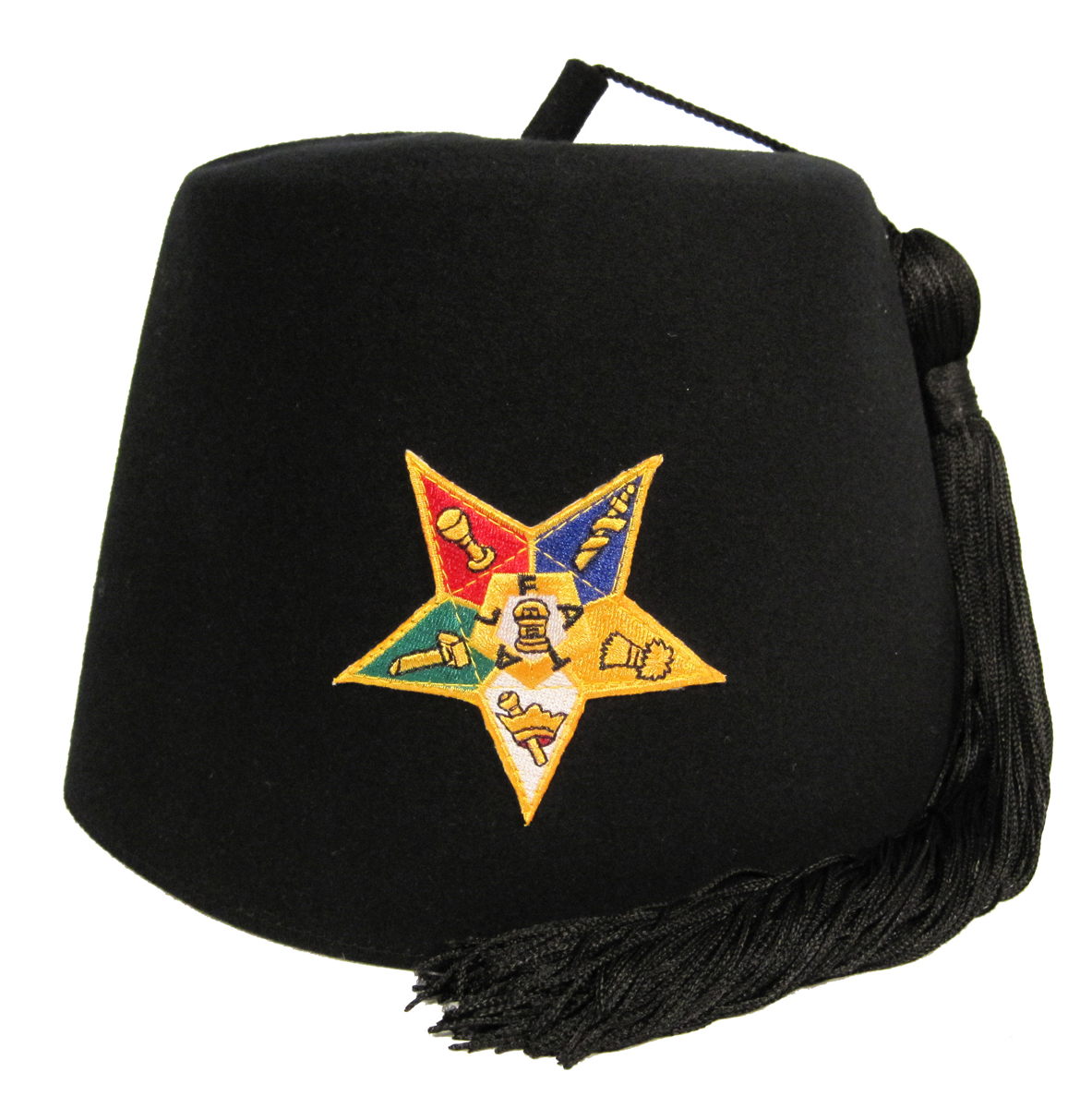 OES Black Stock fez with Star and Black 12" tassel