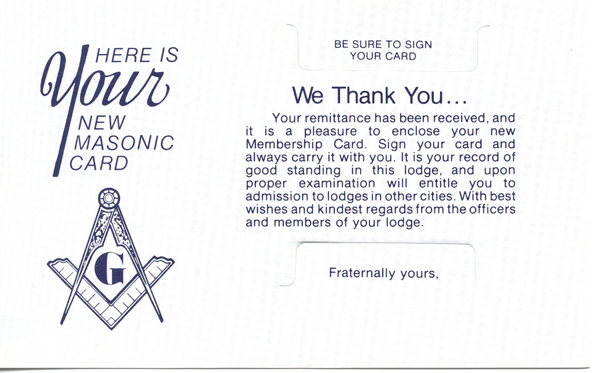 Masonic Dues Receipt Holder w/out Printing (200)
