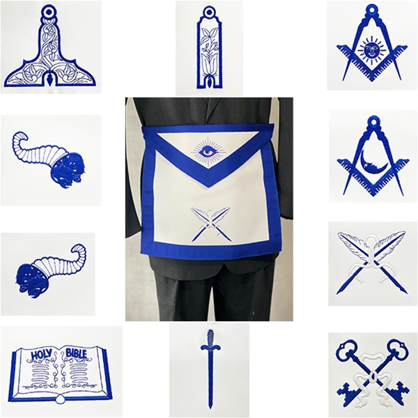 Masonic Officer Apron  - Embroidered Apron with Officer Emblem
