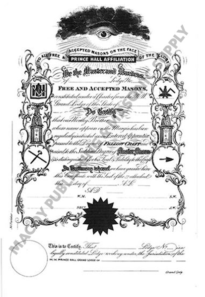 Prince Hall Masonic Membership Certificate F & AM