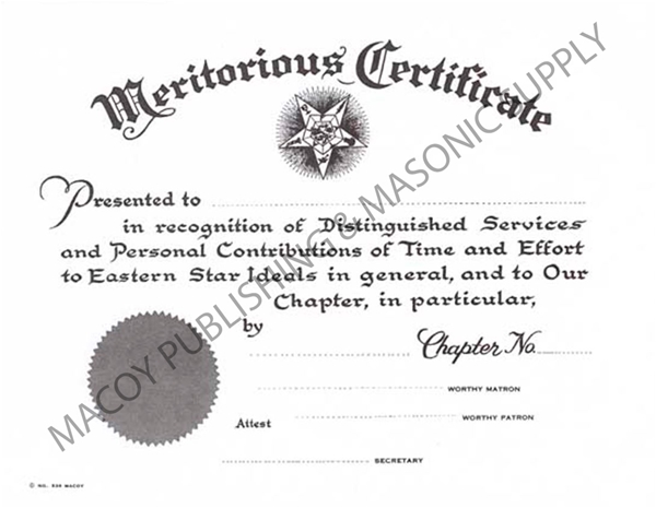 OES MERITORIOUS CERTIFICATE