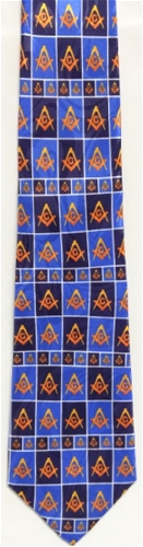 Masonic tie Navy blue & Royal blue pattern w/yellow emblems