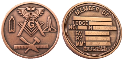 Masonic working tools 2 sided coin w/ Engraving