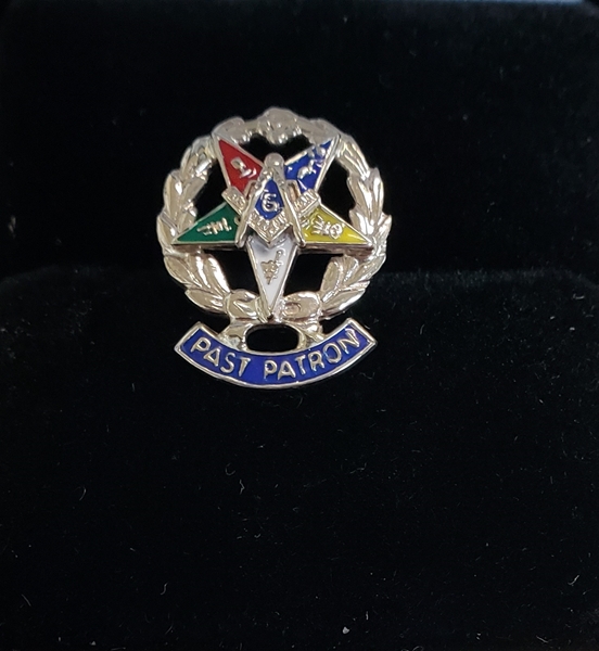 Eastern Star Past Patron Lapel Button in 10K White Gold with colored enamel