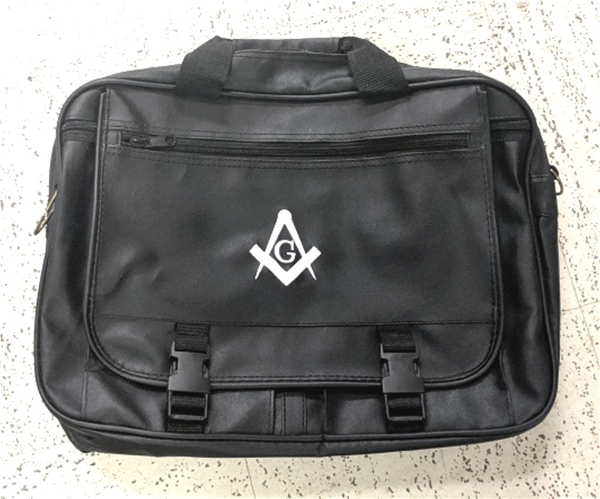 Masonic Black Imitation Leather with White Emblem Expandable Briefcase