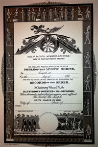 Nobles of the Mystic Shrine Member Certificate