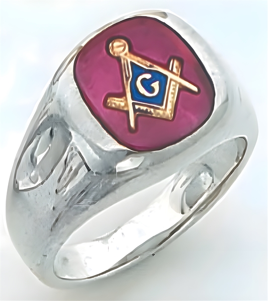 Master Mason ring Square stone & rounded edges with S&C and "G" - Sterling Silver