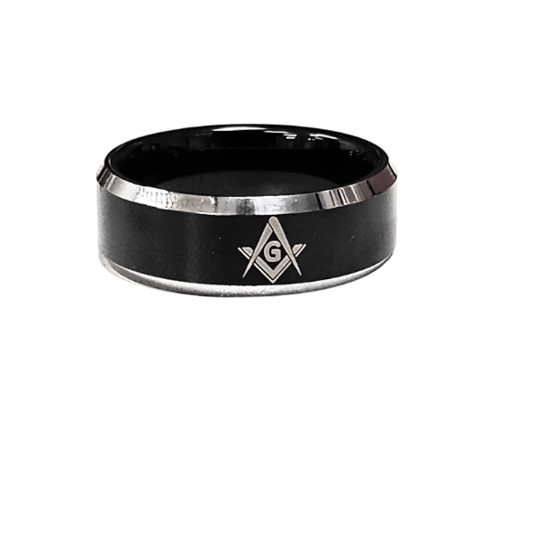 Masonic Tungsten ring 8MM Black w Masonic Symbol