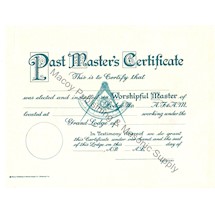 Masonic Past Master Certificate AF&AM