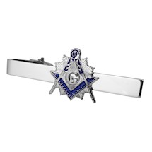 Masonic Tie Bar Set - silvertone with Blue enamel