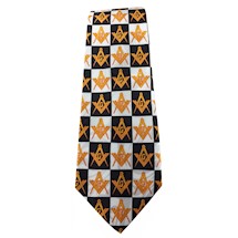 Masonic tie checkerboard w/gold emblems